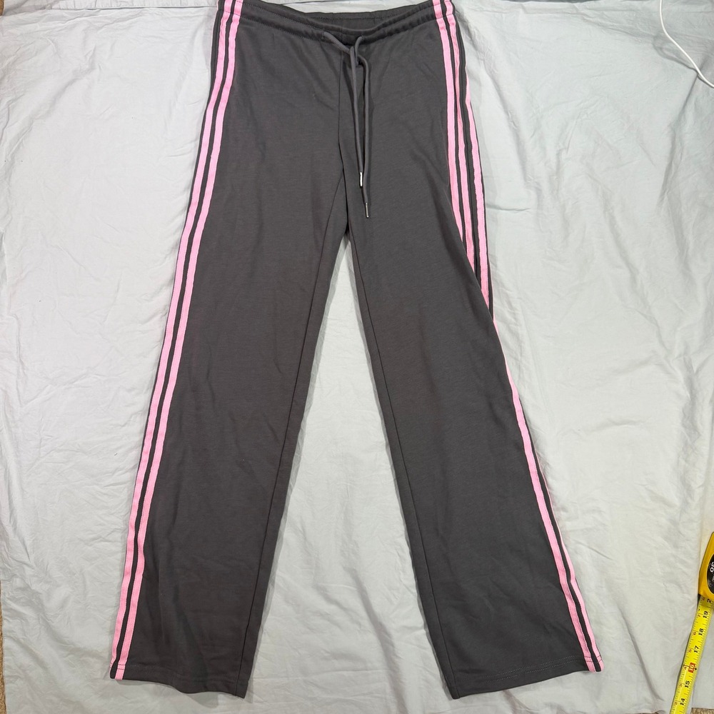 Edikted Women Gray Pink Side Stripe Wide Leg Track Pants Drawstring Small
